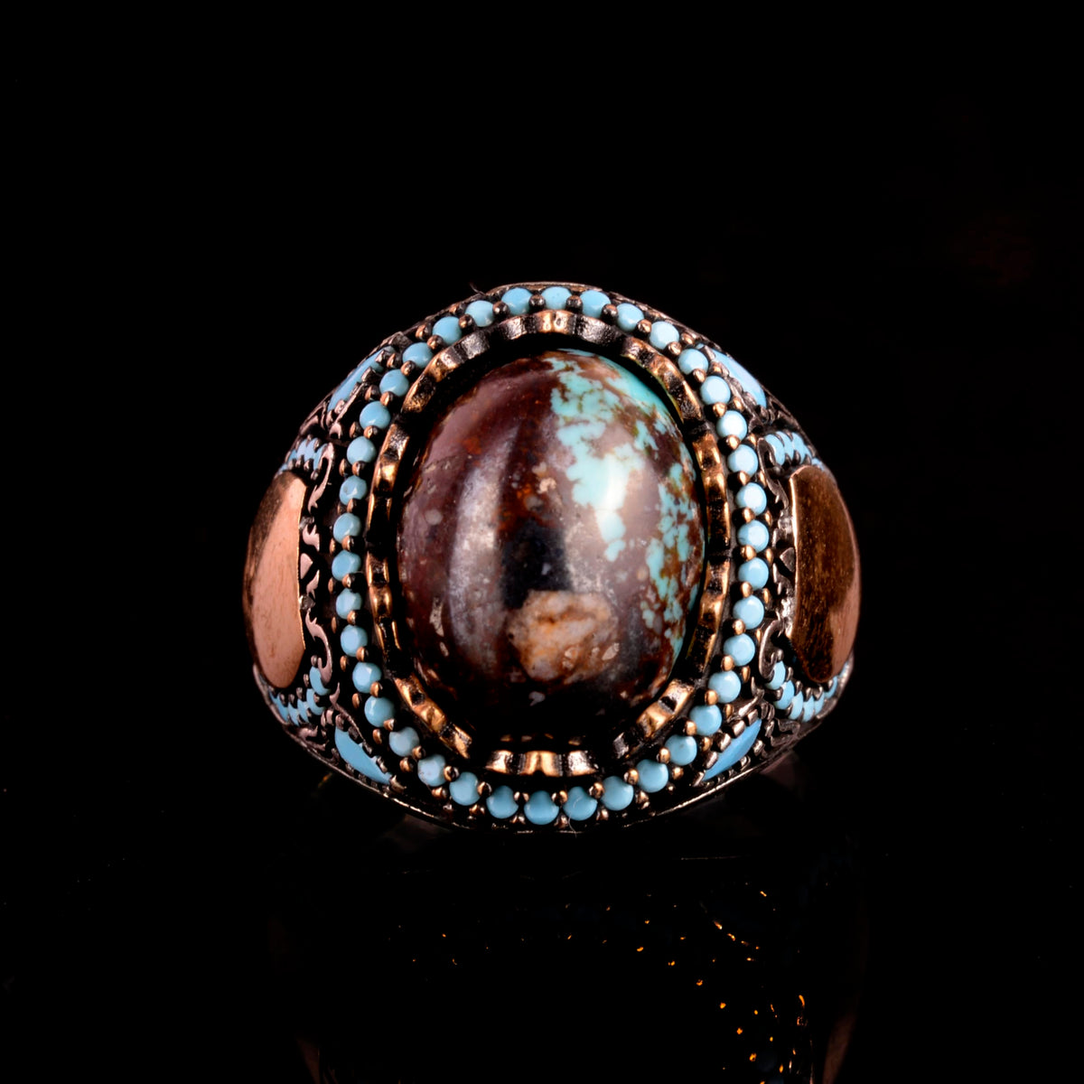 Natural Arizona Turquoise Stone Ring - Minimalist 925 Sterling Silver Men's Ring (Model-2) — 2
