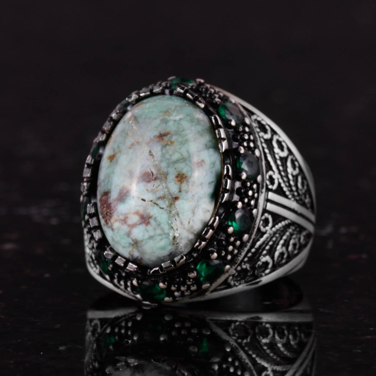 KAMBO Natural Larimar Gemstone Ring - Handmade 925 Sterling Silver — 6