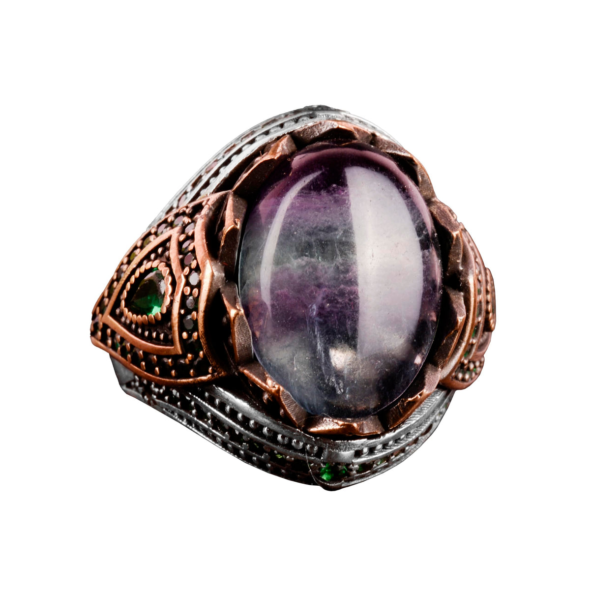 Natural Stone Handmade Ring - 925 Sterling Silver (Fluorite)