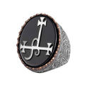 KAMBO Natural Stone 925 Sterling Silver Men's Ring – Large Oval Stone Symbolic Statement Ring (Onyx-1)