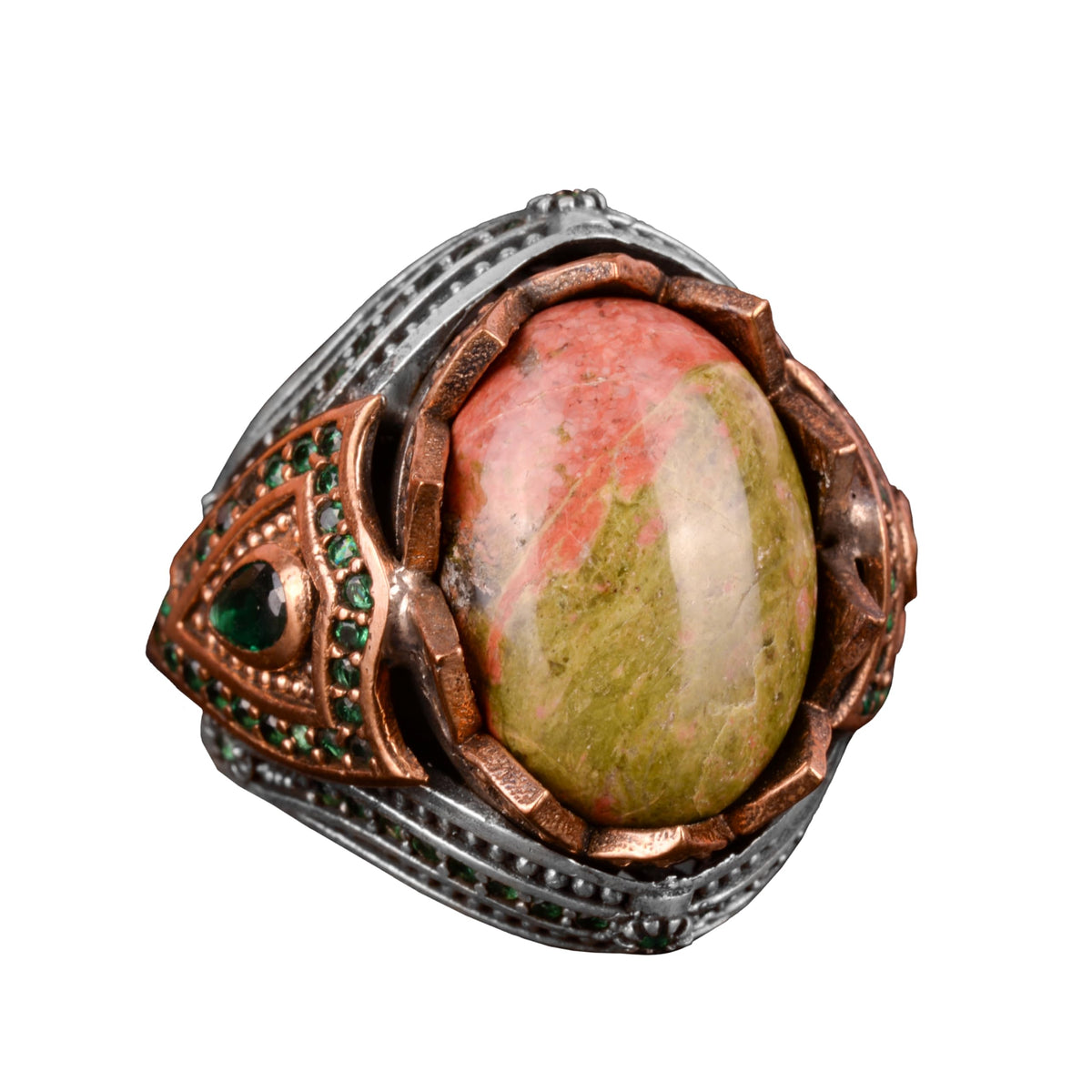 Unakite Natural Stone Ring, Silver Men's Ring