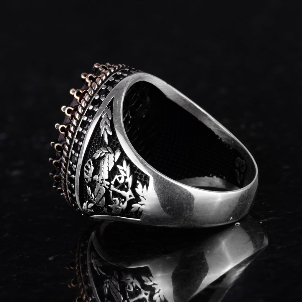 Natural Stone Ring - Handmade Eagle Ring - 925 Sterling Silver (Ruby) — 7