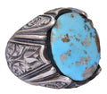 KAMBO Handmade Vintage Men's Ring with Real Natural Arizona Turquoise Stone in 925 Sterling Silver - Statement Style-3 D