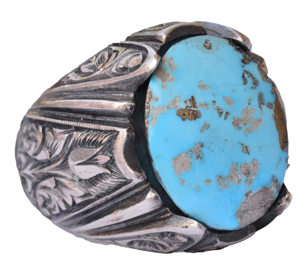 KAMBO Handmade Vintage Men's Ring with Real Natural Arizona Turquoise Stone in 925 Sterling Silver - Statement Style-3 D