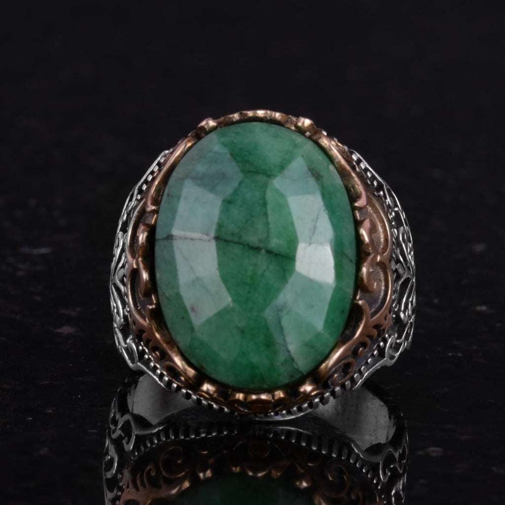 Natural Emerald Stone Handmade Ring - 925 Sterling Silver — 4