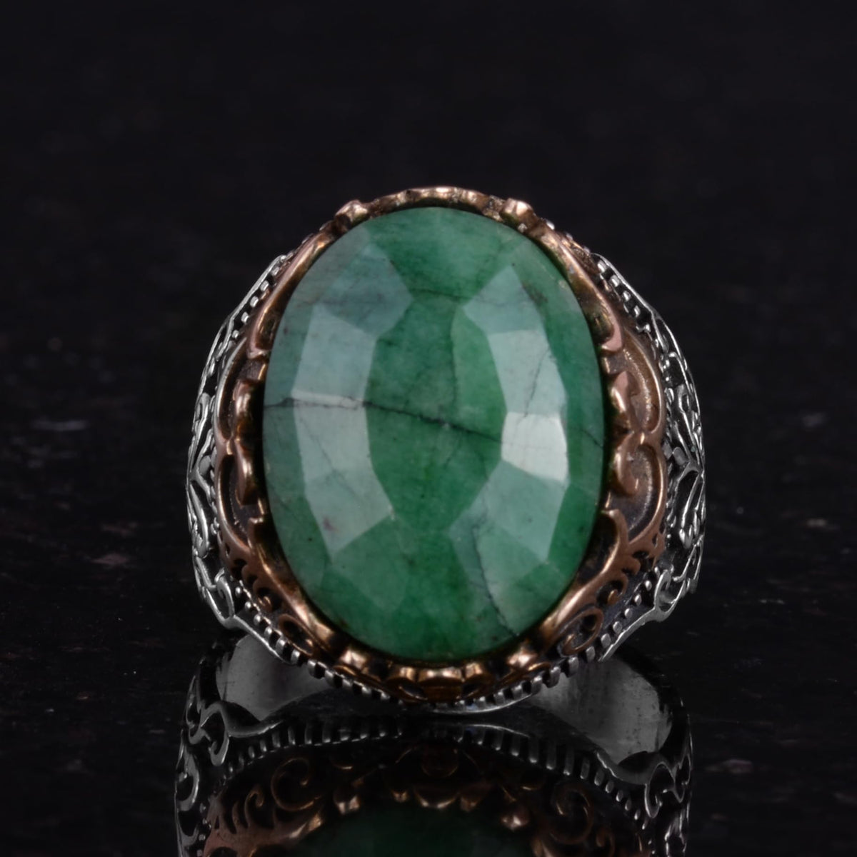 Natural Emerald Stone Handmade Ring - 925 Sterling Silver — 4