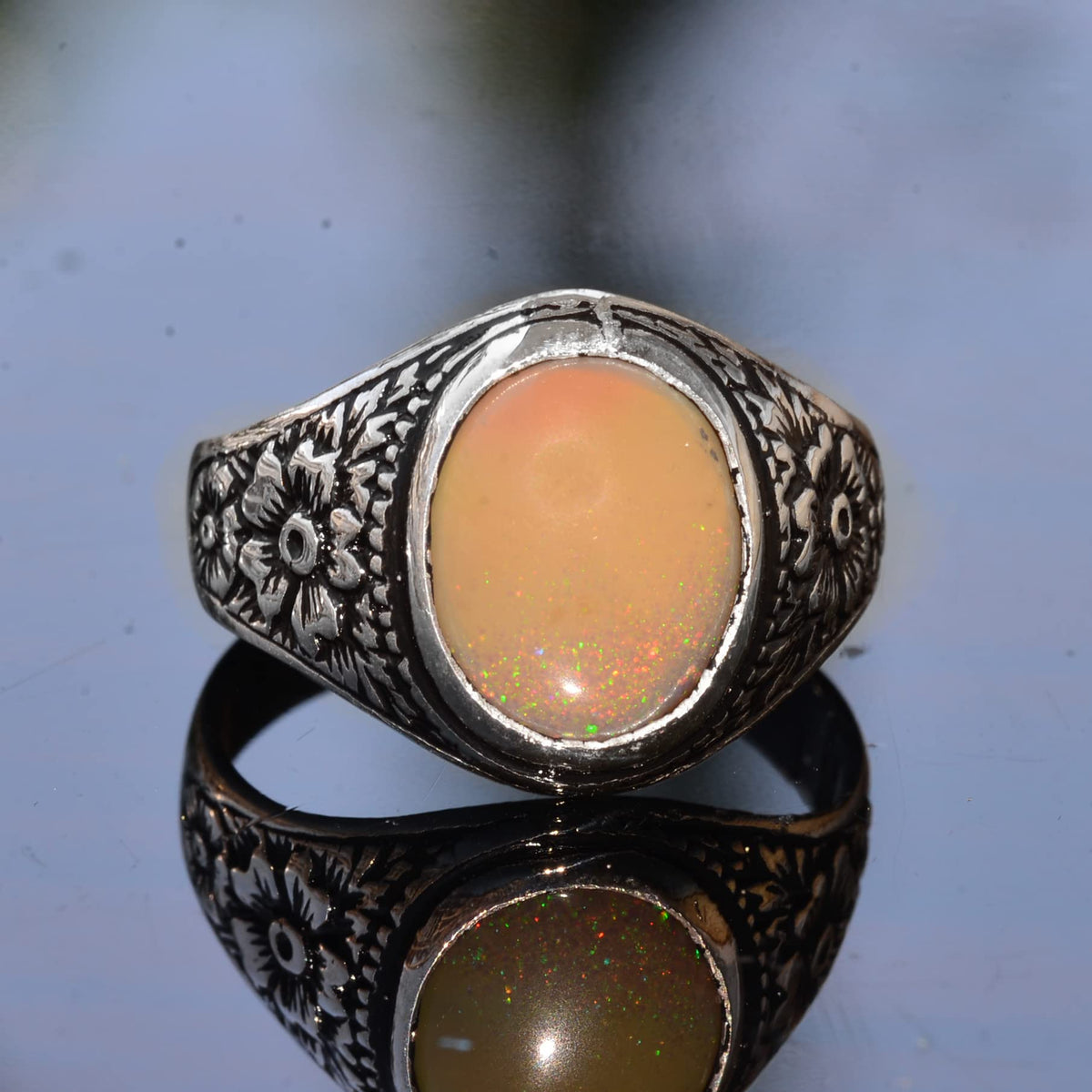 Real Natural Opal Stone Men's Ring - Handmade 925 Sterling Silver — 5