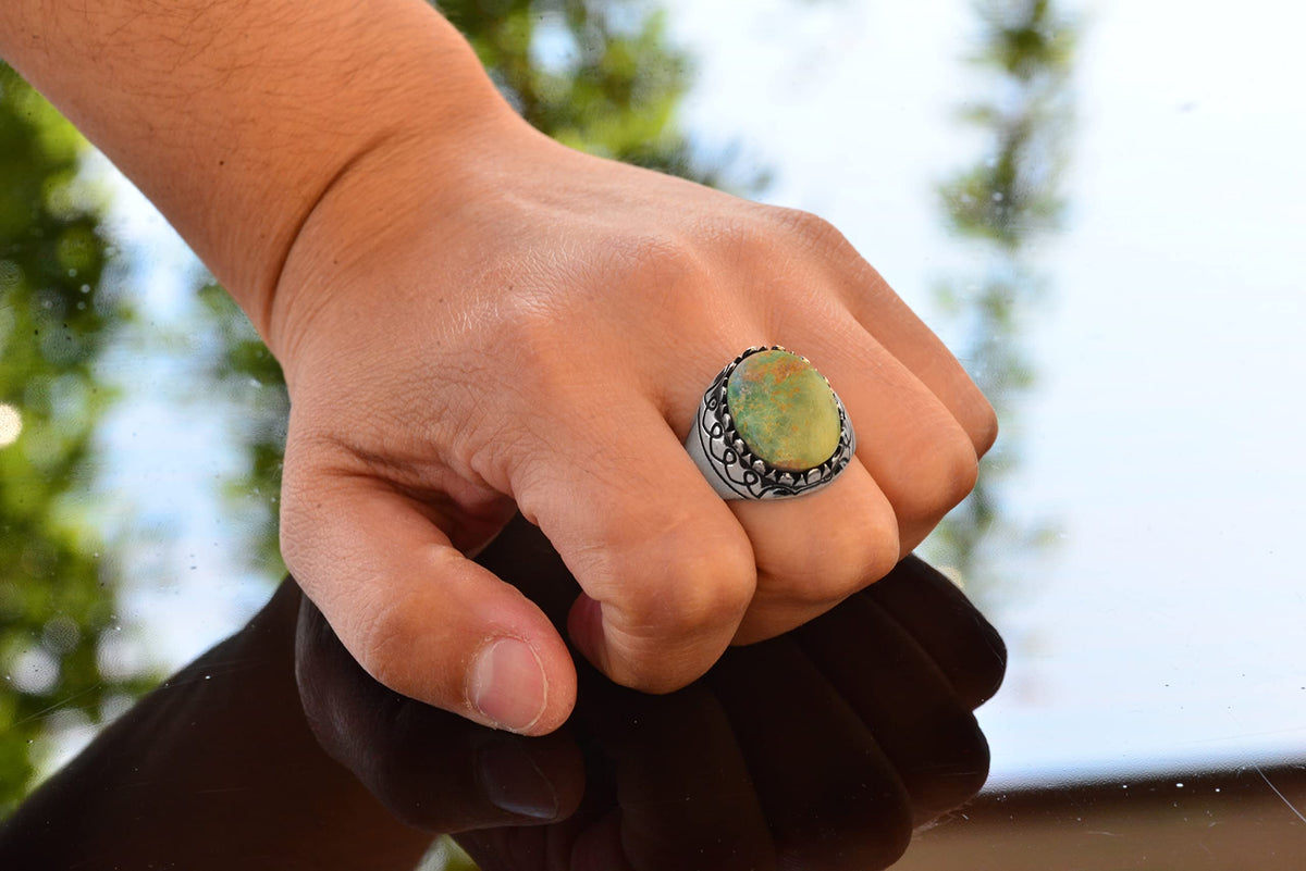 925 Sterling Silver Natural Arizona Turquoise Stone Men's Ring (Model-3) — 7