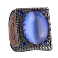 925 Sterling Silver Islamic Ring, Synthetic Stone Ring, Handmade Calligraphy Ring (Synthetic Blue Stone)