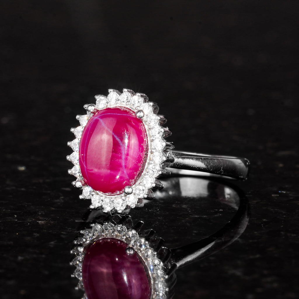 Silver Women's Ring - Natural Star Ruby — 5