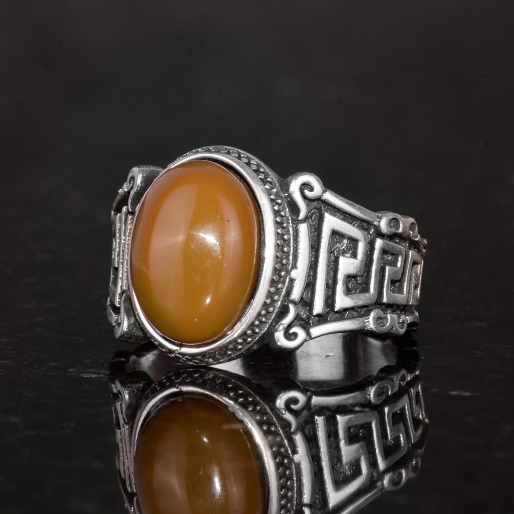 Handcrafted 925 Sterling Silver Men's Ring Natural Ethiopian Opal Stone - Labyrinth Design (Model-2) — 5