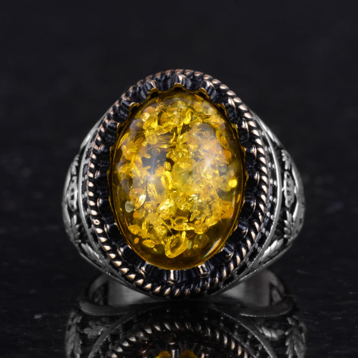 Kambo 925 Sterling Silver Men's Ring – Synthetic Stone Eagle Symbol Handmade Ring (Synthetic Amber) — 4