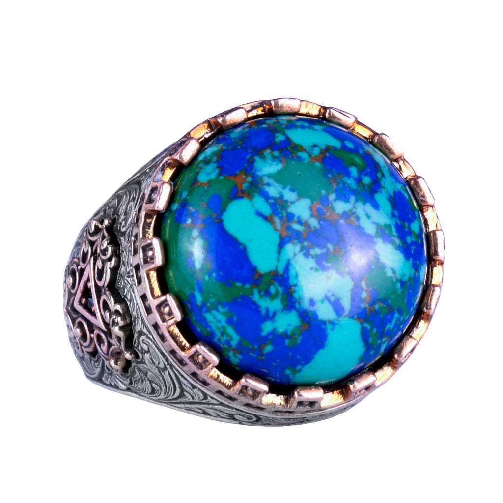 925 Sterling Silver King Ring - Handcrafted Men's Ring with Chrysocolla Stone