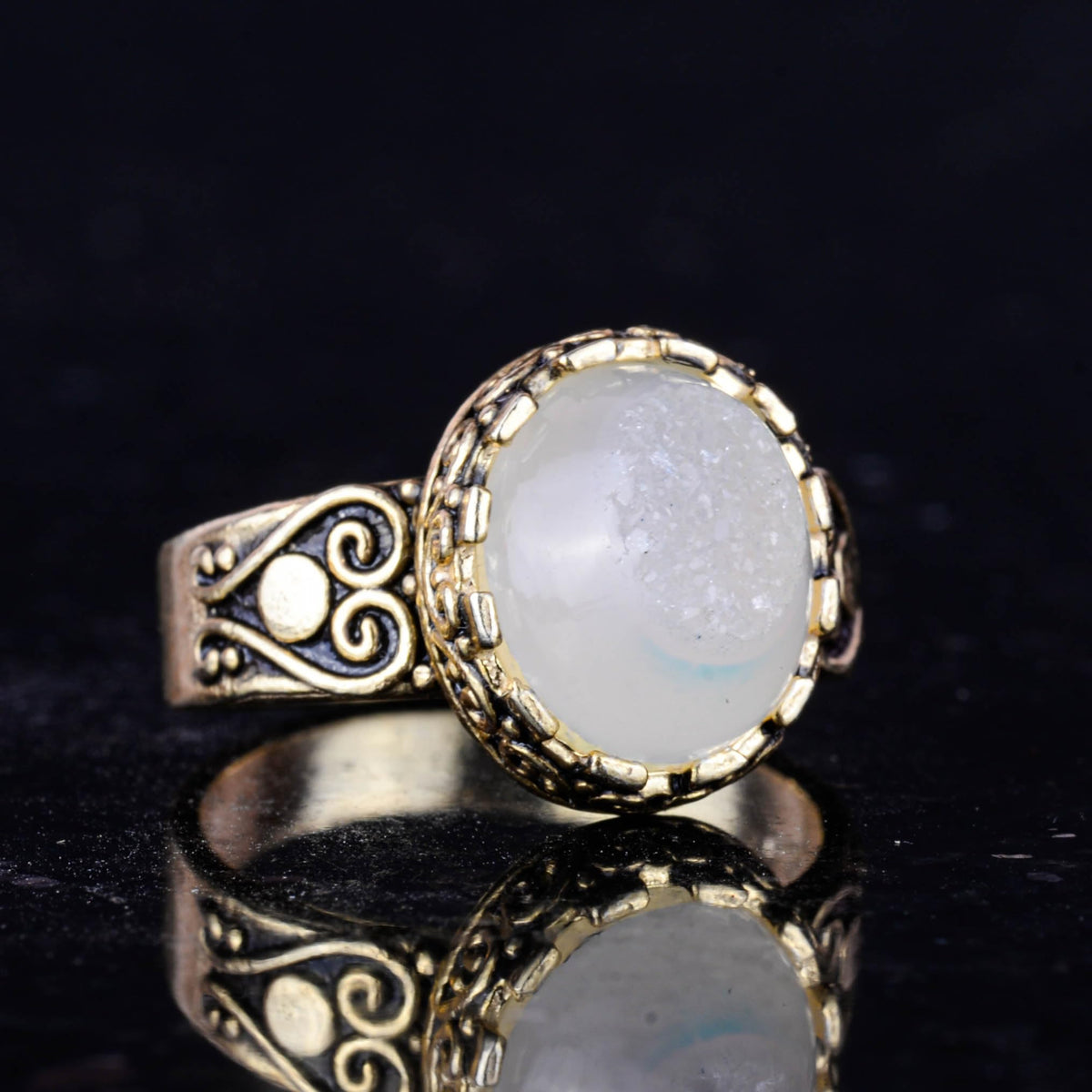 925 Sterling Silver Ring, Natural Druzy Quartz Stone, Handmade Women's Ring (White) — 5