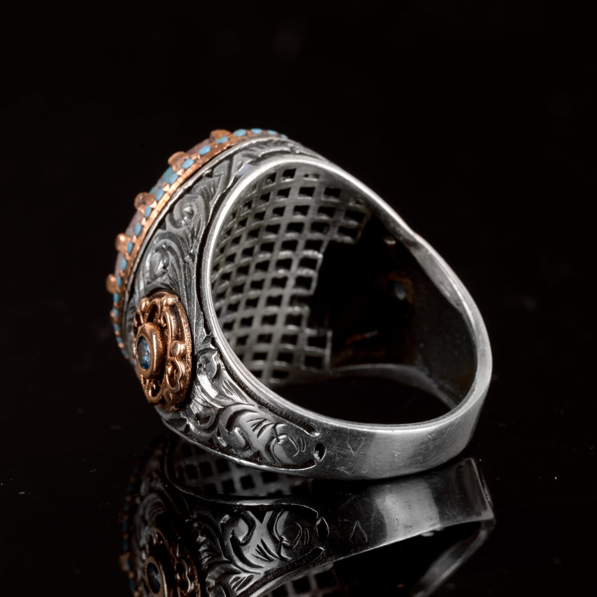 Men's Handmade Real Natural Arizona Turquoise Stone Ring, 925 Sterling Silver Ring (Model-2) — 6