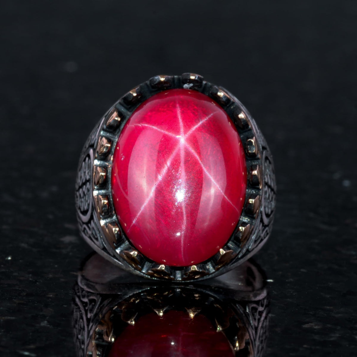 925 Sterling Silver Men's Ring with Natural Star Ruby Stone | Handmade Elegance — 4