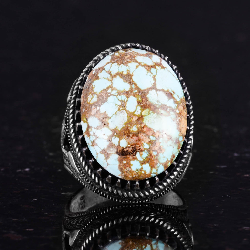 Natural Arizona Turquoise Stone Ring, Ottoman Ring, 925 Sterling Silver — 4