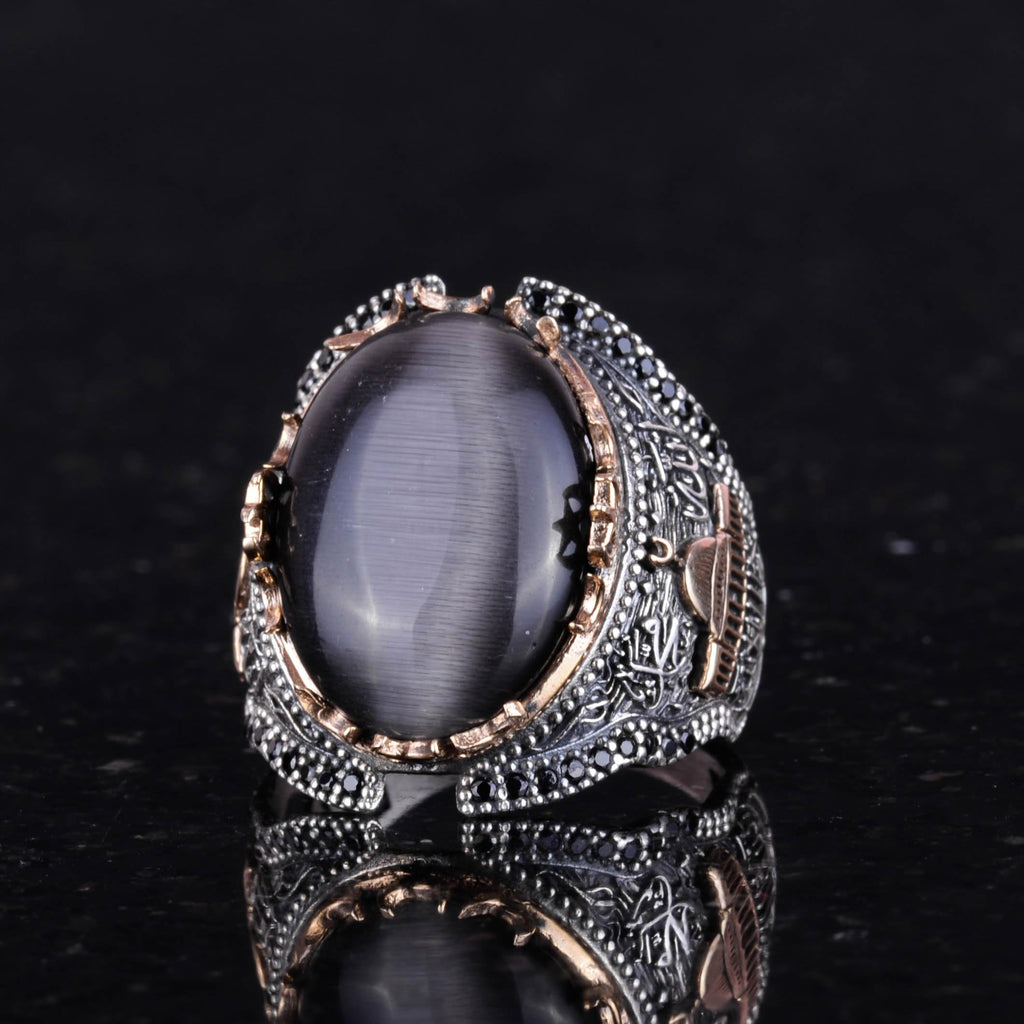 Black Cat Eye Stone Ring, 925 Sterling Silver Stone Ring — 5