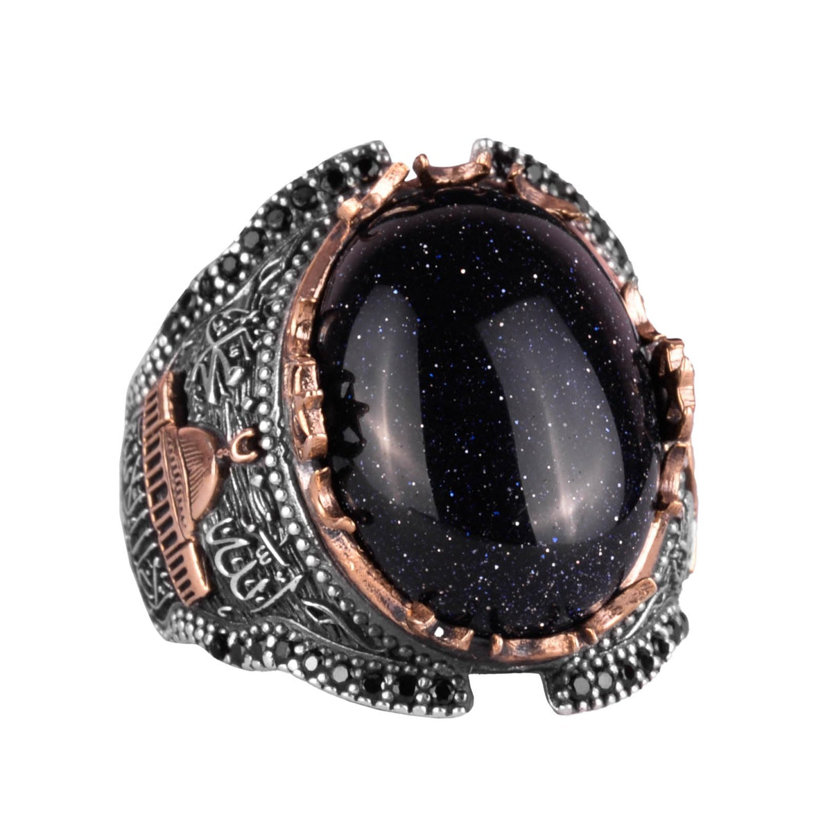 925 Sterling Silver Men's Ring, Blue Synthetic Sunstone Ring