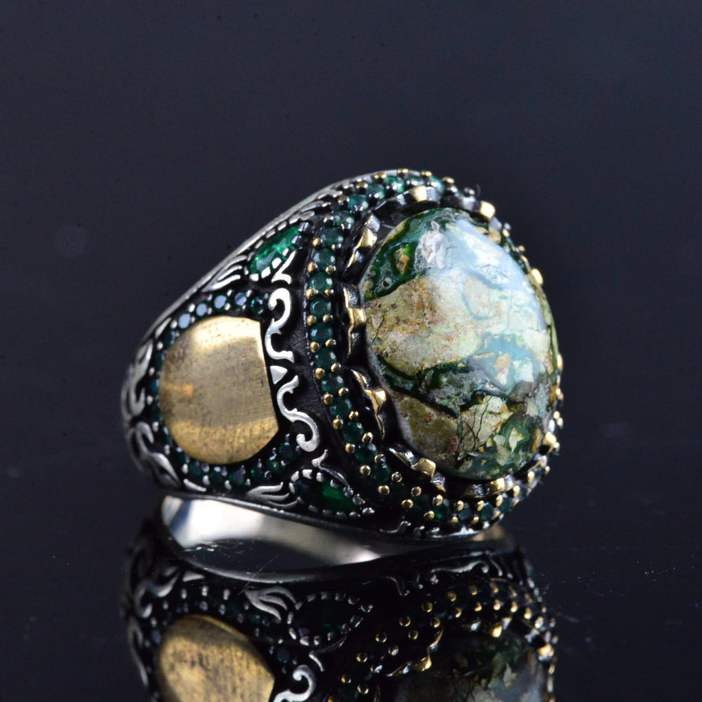 Natural Arizona Turquoise Stone Ring, Minimalist Ring, 925 Sterling Silver Men's Ring (Model-2) — 4
