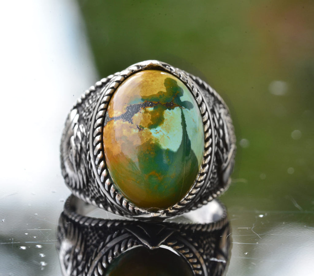 Natural Arizona Turquoise Stone Ring - 925 Sterling Silver Men's Eagle Ring, Suitable for Daily and Special Occasions (Model-3) — 3