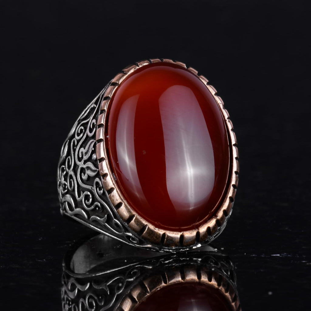 Handcrafted Natural Red Agate Stone Ring - 925 Sterling Silver — 6