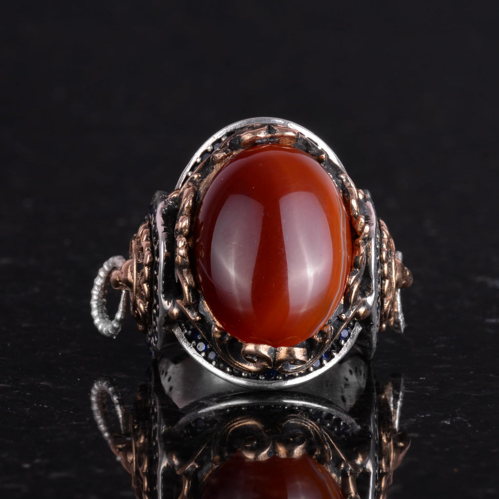 Natural Red Agate Stone Ring - 925 Sterling Silver Men's Ring — 4