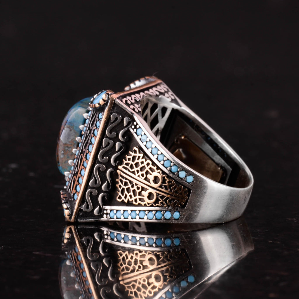 Natural Azurite Stone Ring - 925 Sterling Silver Men's Jewelry — 7