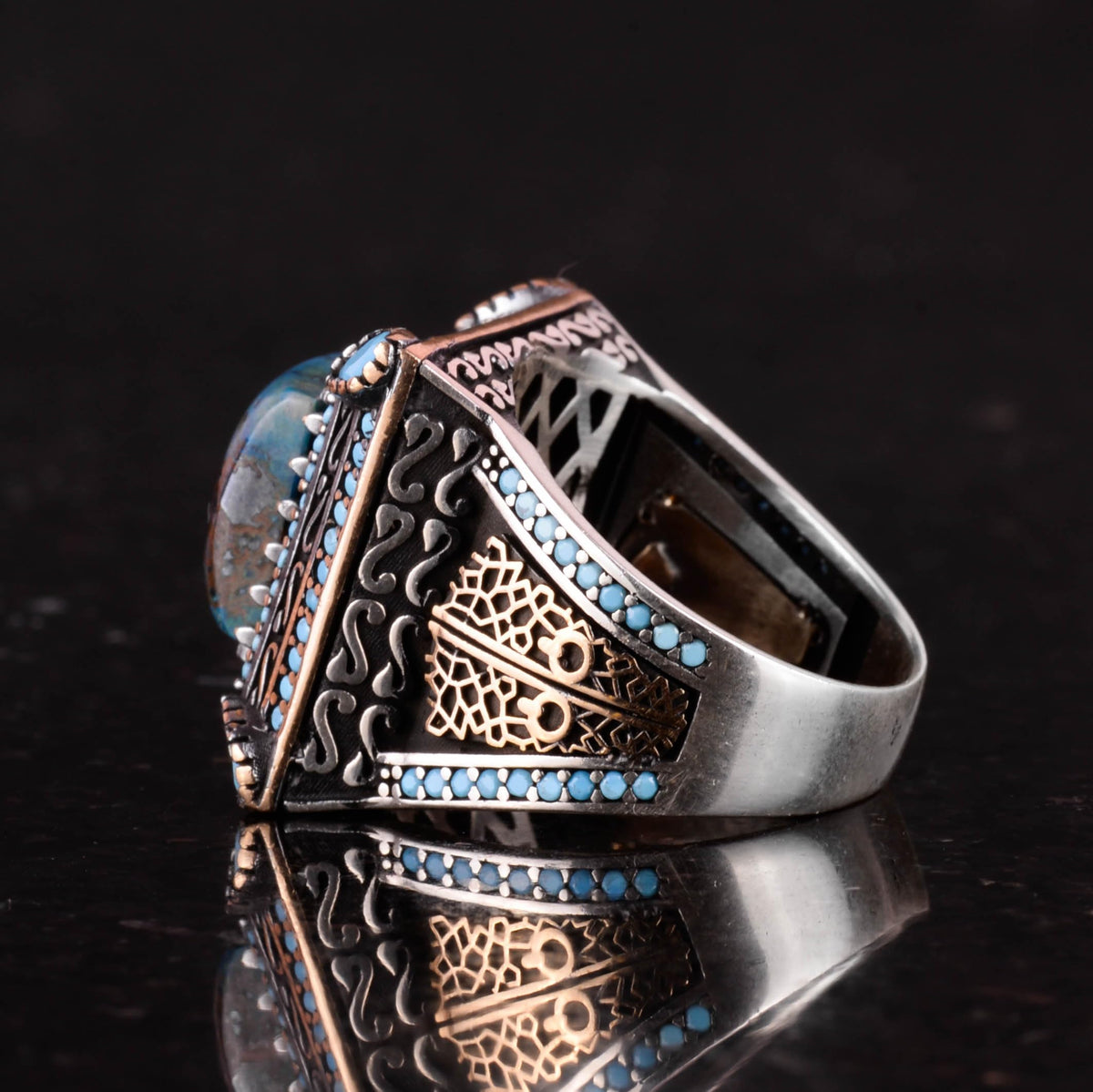Natural Azurite Stone Ring - 925 Sterling Silver Men's Jewelry — 7