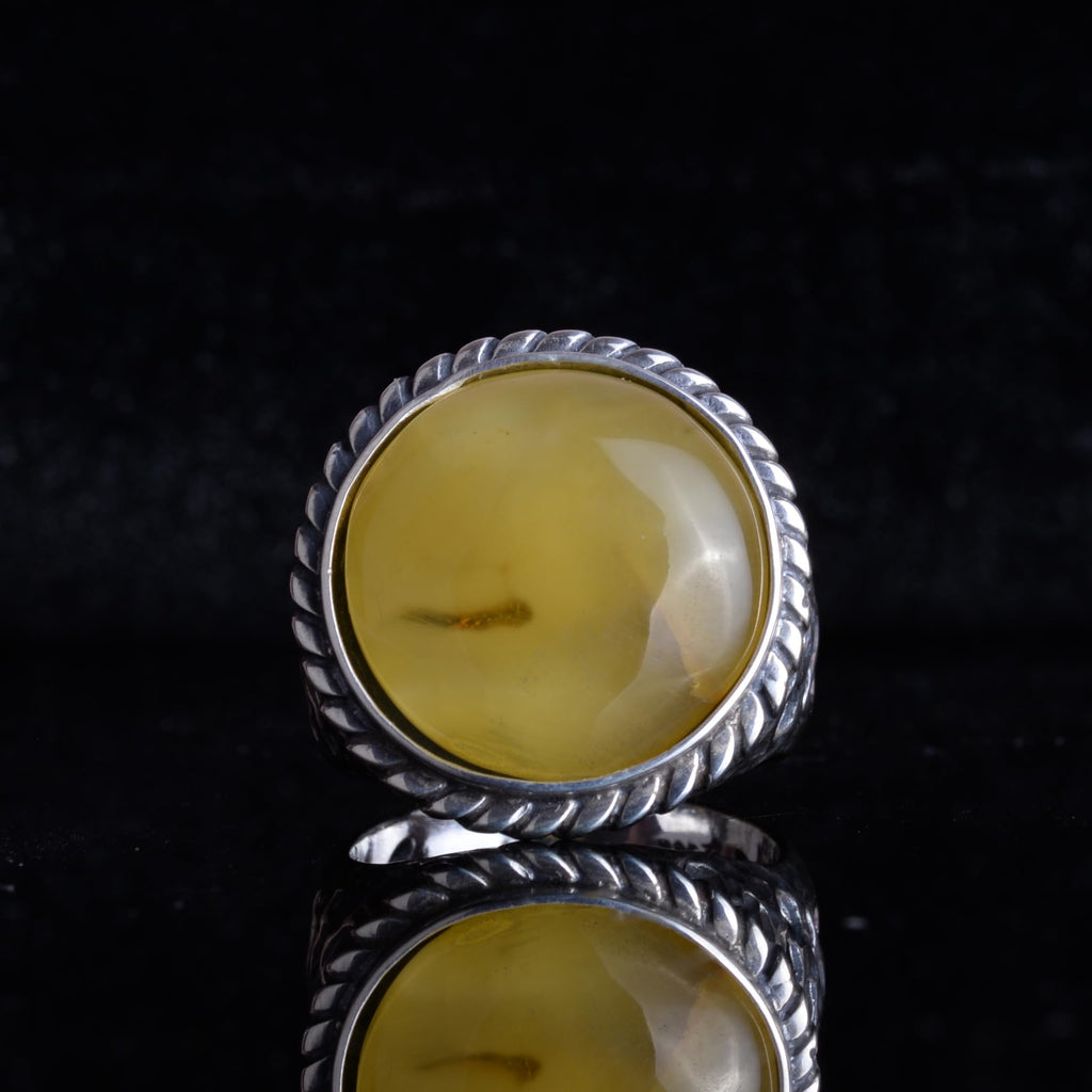 KAMBO Natural Amber Stone Men's Ring – 925 Sterling Silver Handmade Round Ring – Vintage Jewelry for Men (Amber -3) — 4