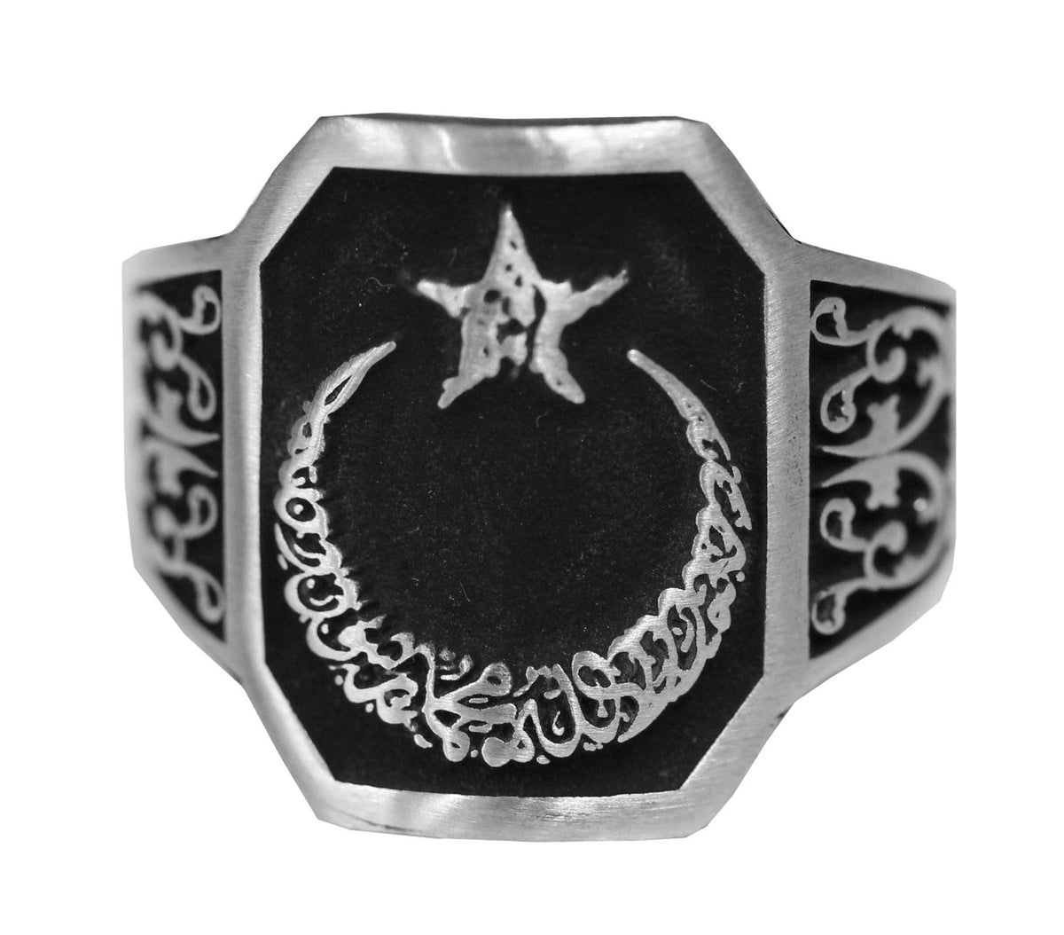 925 Sterling Silver Men's Ring - Moon and Star Design - Elegant Islamic Jewelry