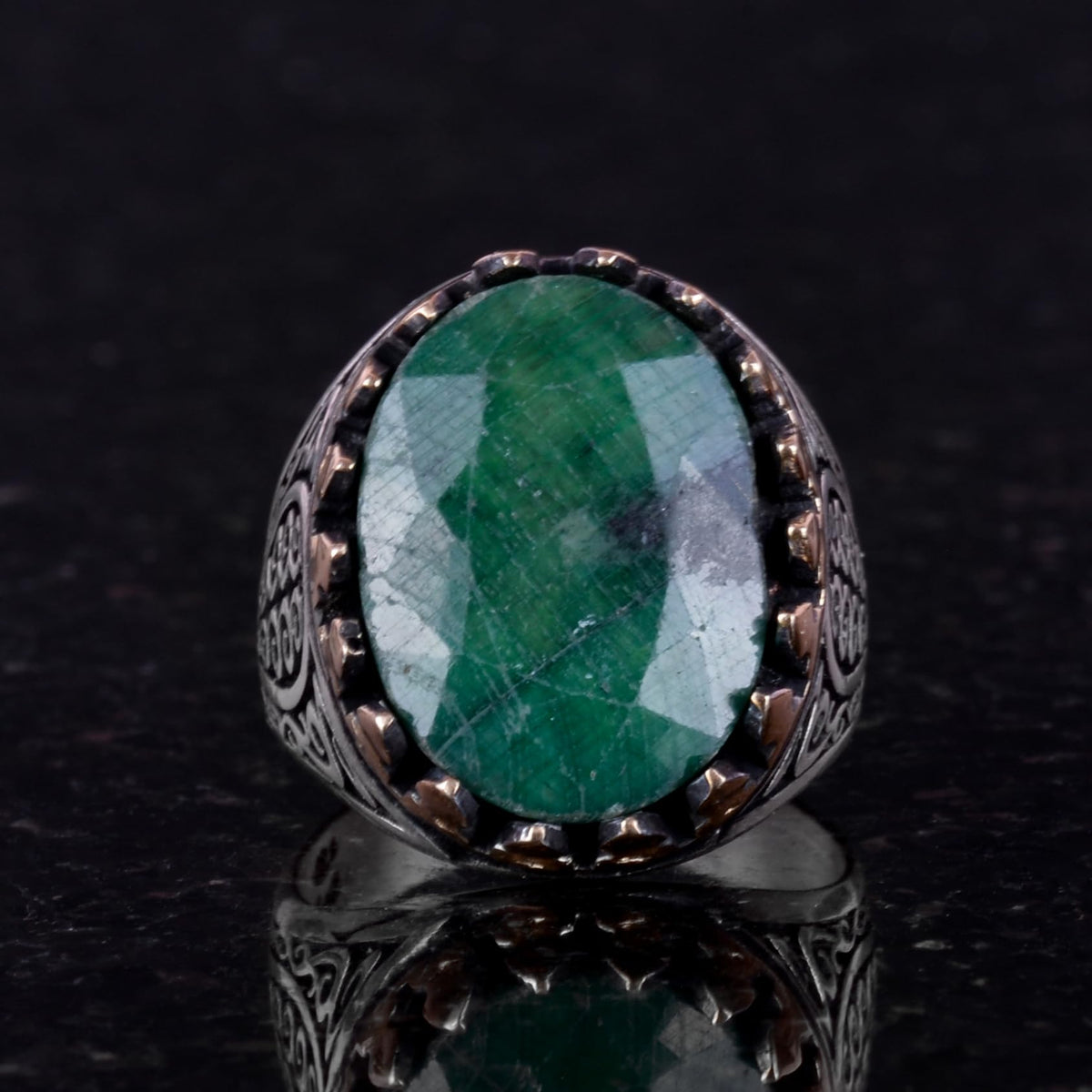 925 Sterling Silver Men's Ring - Handmade Elegance with Emerald Stone — 2
