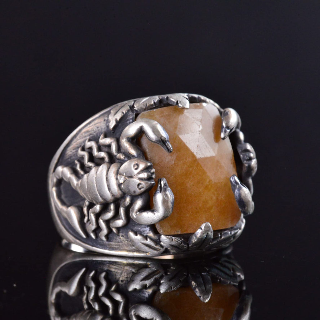 Handcrafted 925 Sterling Silver Ring with Genuine Natural Yellow Sapphire Stone and Scorpion Design — 3