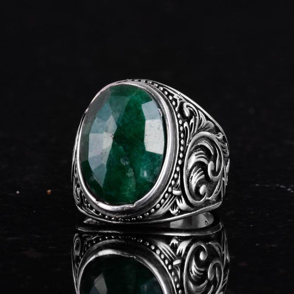 Natural Emerald Stone Ring - 925 Sterling Silver (Model-2) — 5