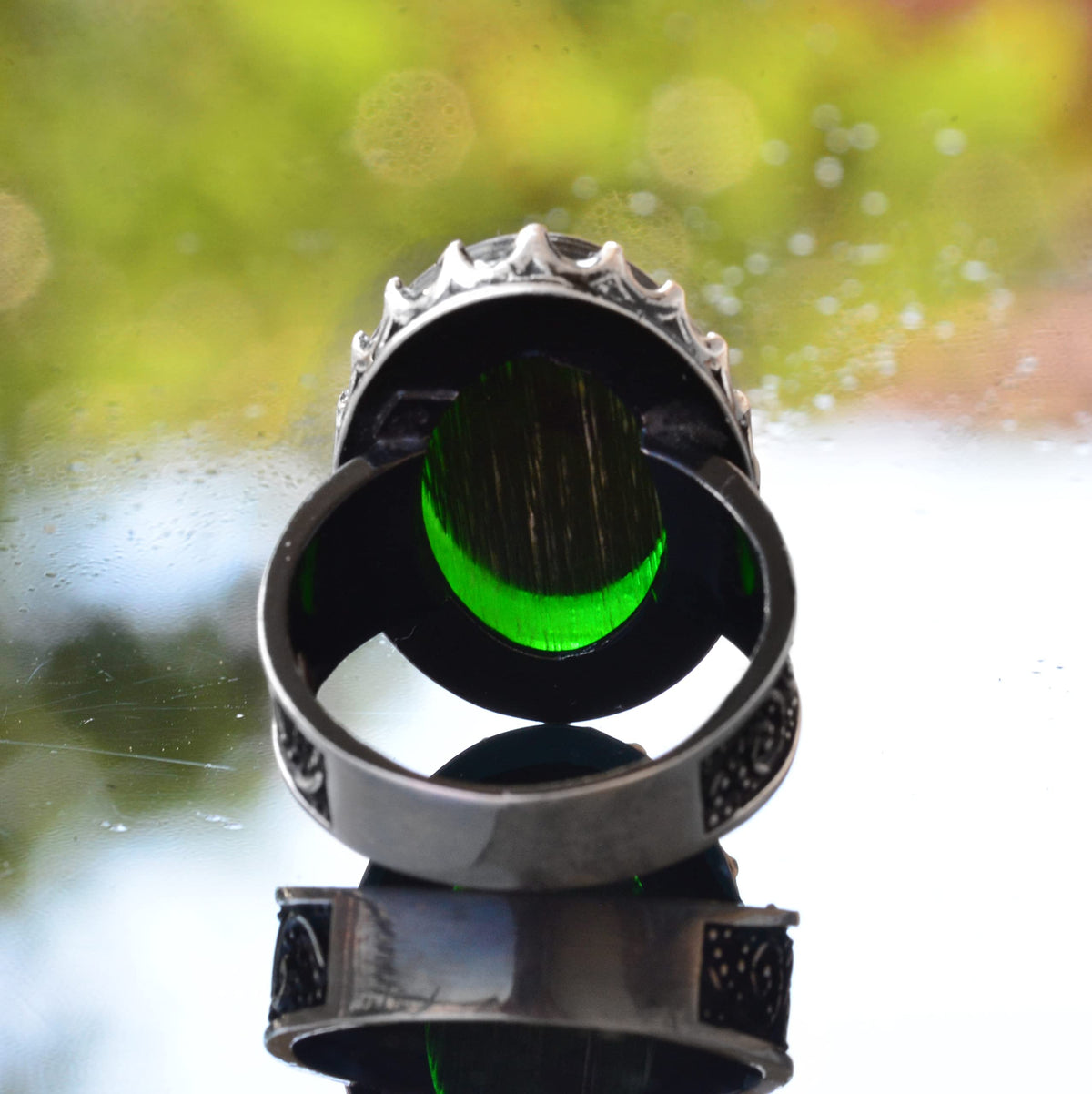 Handcrafted Green Stone Ring, 925 Sterling Silver Islamic Men's Ring — 8