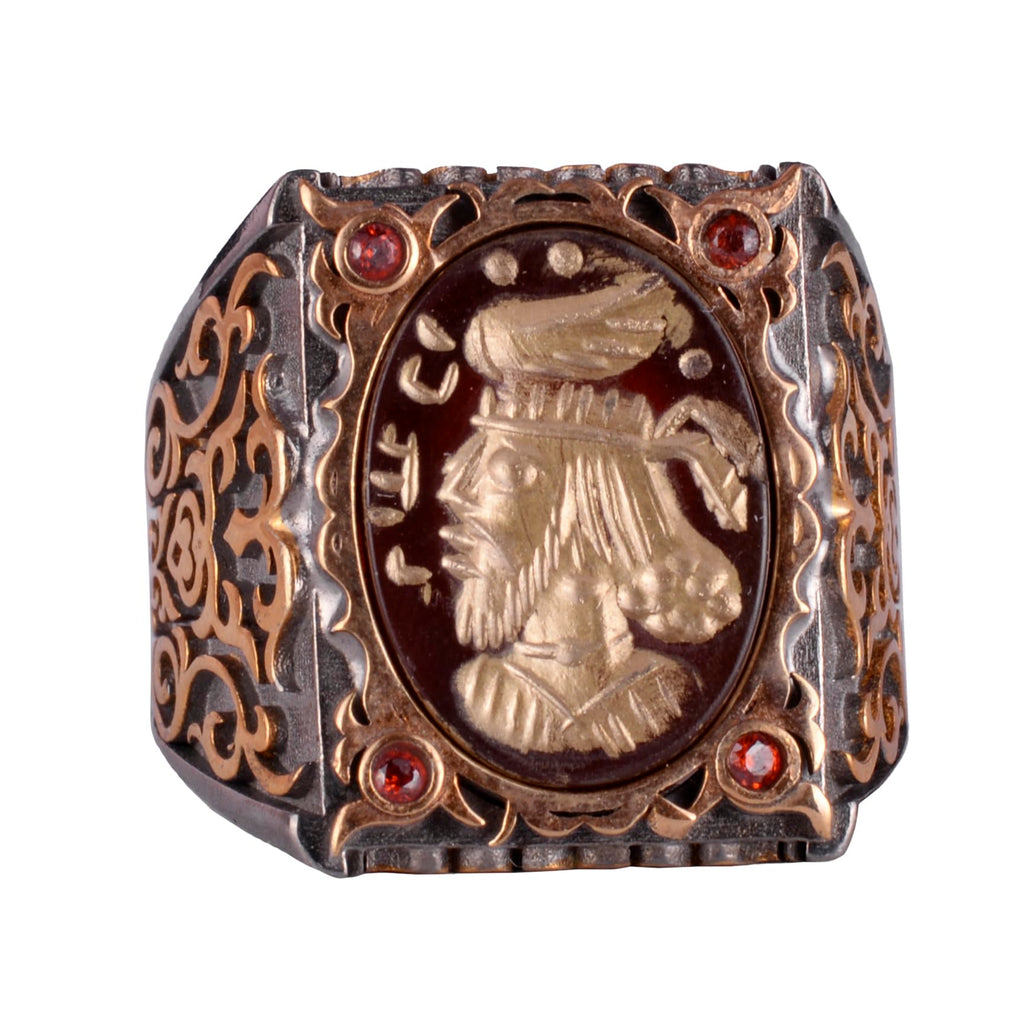 Natural Agate Stone Ring - Skull Warrior Silver Ring - 925 Sterling Silver Men's Ring