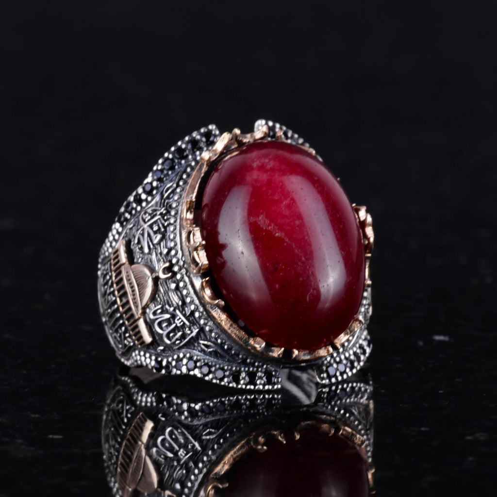 Natural Ruby Stone Silver Men's Ring (Model-3) — 3