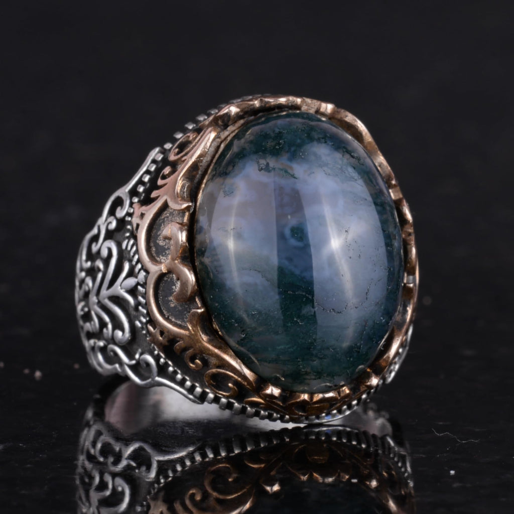 Natural Moss Agate Handmade Ring - 925 Sterling Silver — 5
