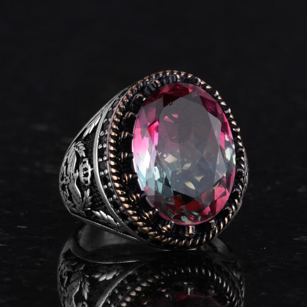 925 Sterling Silver Ring, Synthetic Stone Ring, Eagle Symbol Ring, Handmade Ring (Synthetic Fluorite) — 5