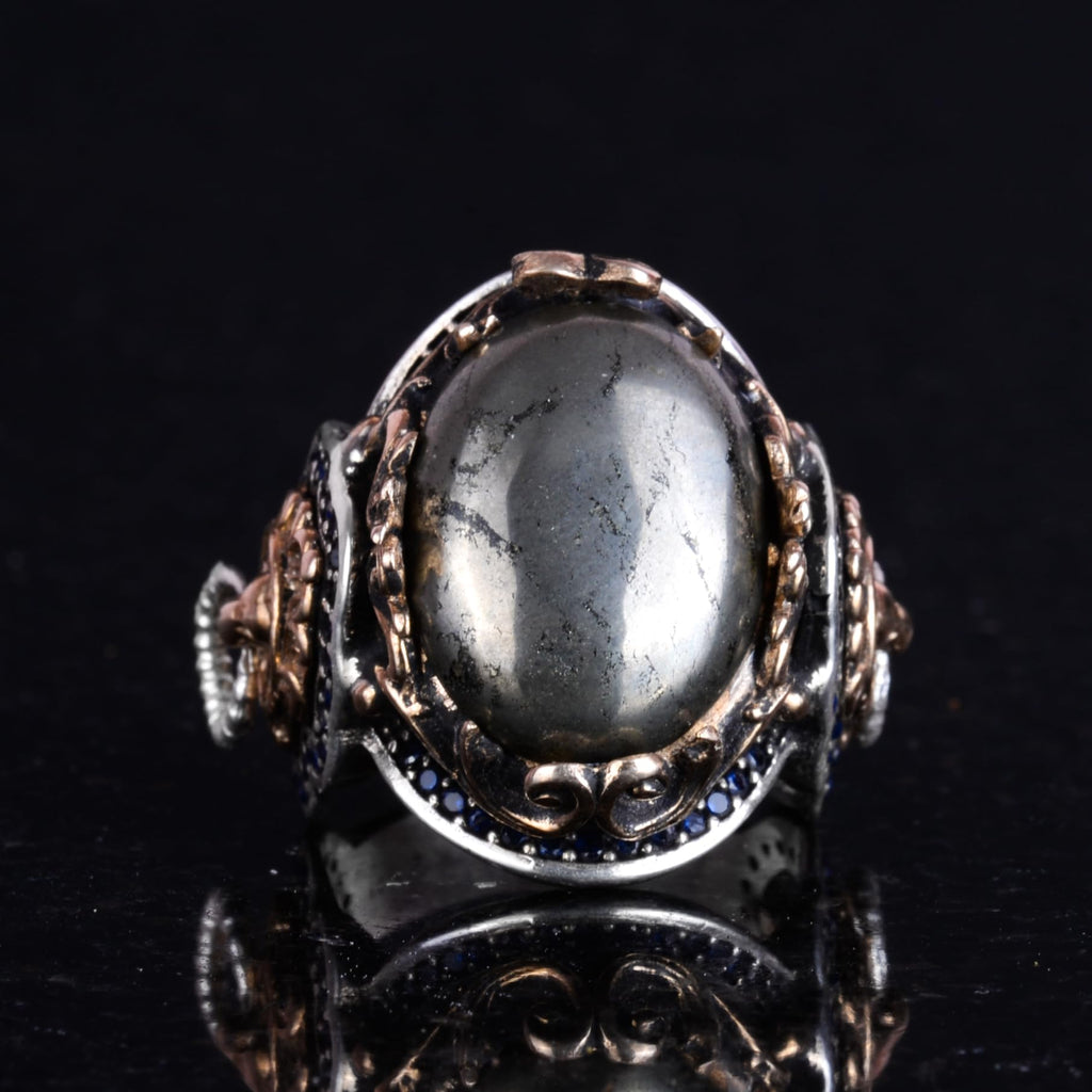 Handmade Pyrite Stone Ring - 925 Sterling Silver Men's Ring — 4