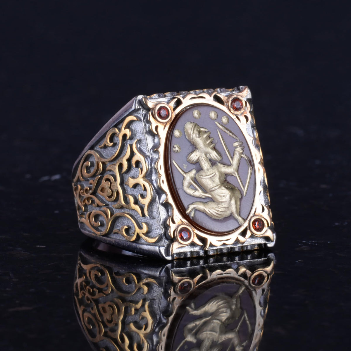 Natural Agate Stone Ring - 925 Sterling Silver Men's Ring (Model-2) — 5