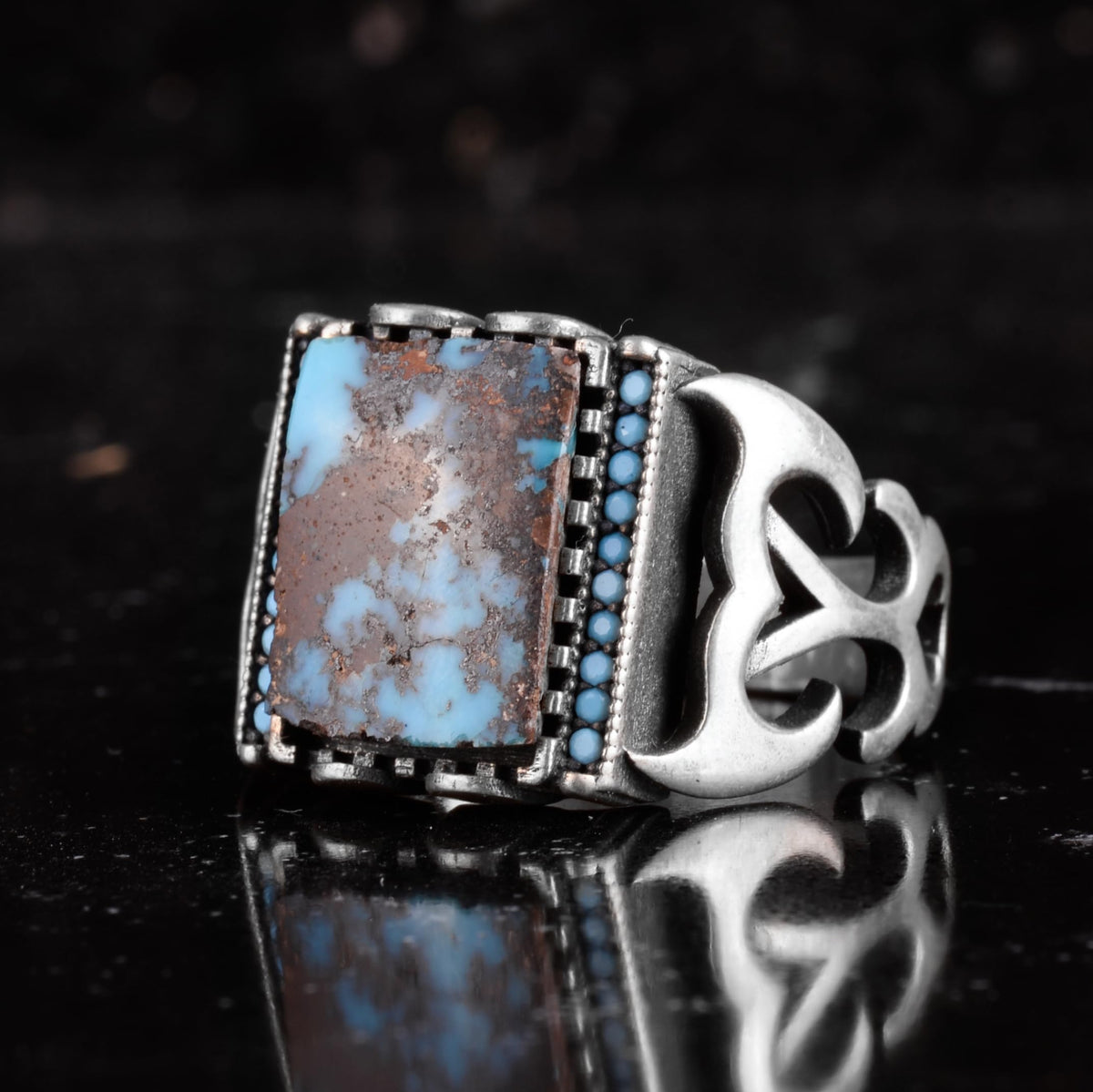 KAMBO Natural Turquoise Stone Ring for Men - 925 Sterling Silver Handmade Statement Ring - Vintage Artisan Turkish Jewelry — 5