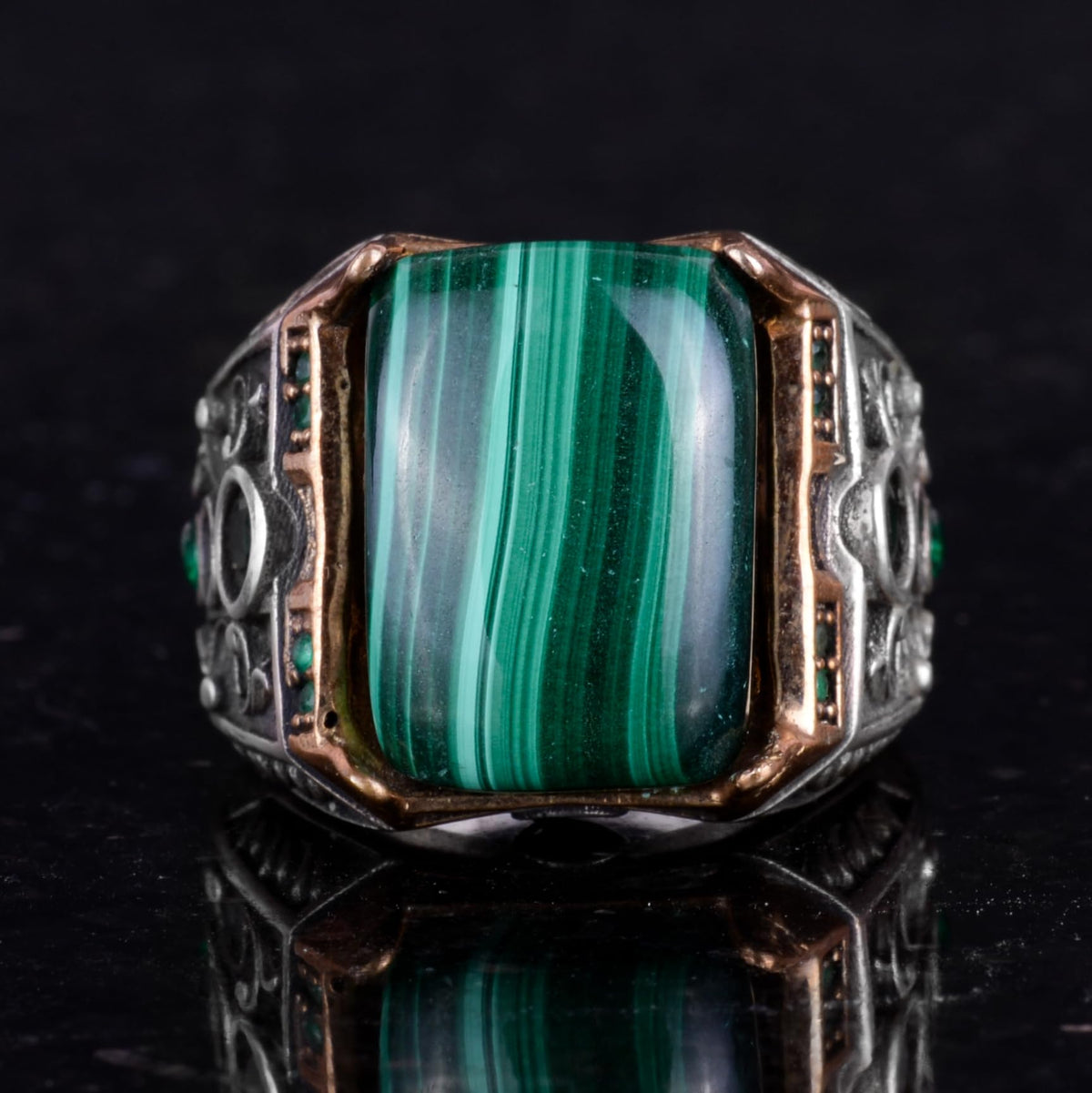 925 Sterling Silver Ring - Natural Malachite Stone Handmade Ring — 4