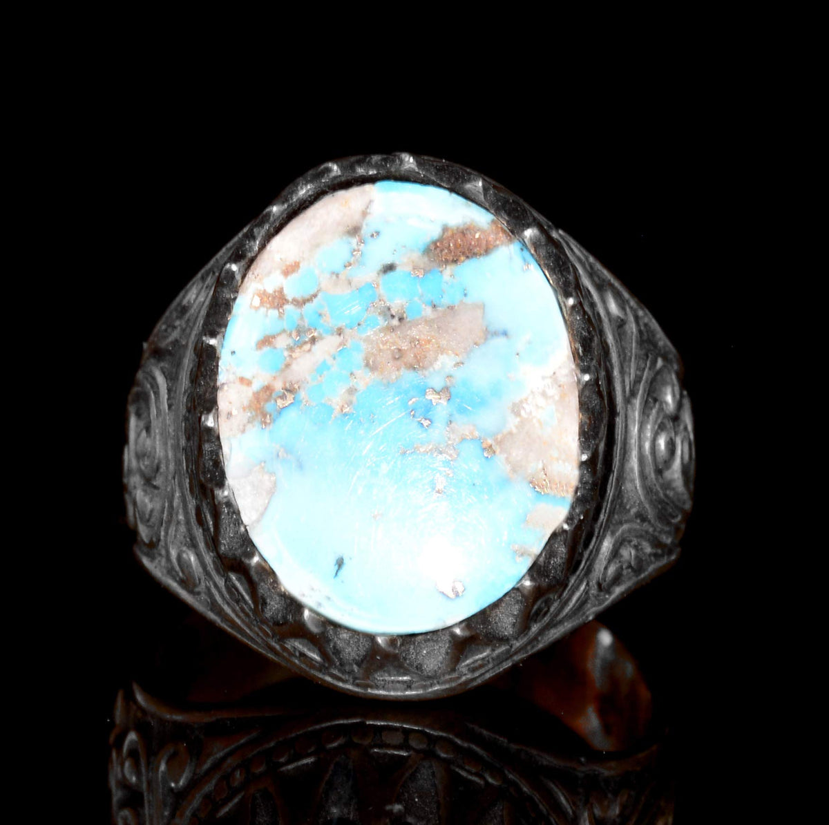 Natural Arizona Turquoise Stone, Silver Men's Ring — 5