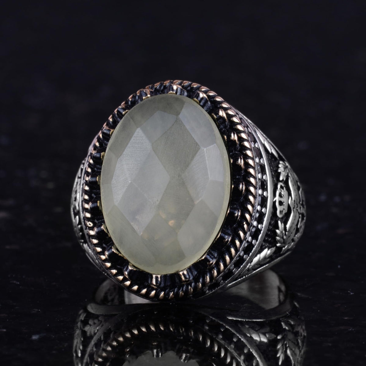 Natural Stone Ring - Handmade Eagle Ring - 925 Sterling Silver (Model-2) — 6