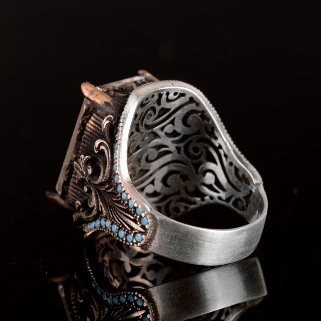 Natural Crystal Stone Ring, 925 Sterling Silver Men's Ring — 6