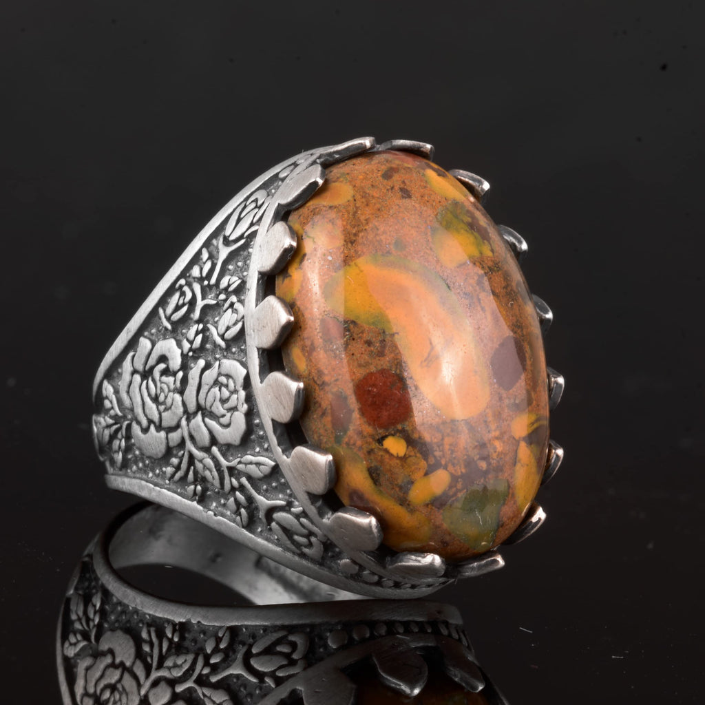 Natural Jasper Stone Ring, 925 Sterling Silver — 4