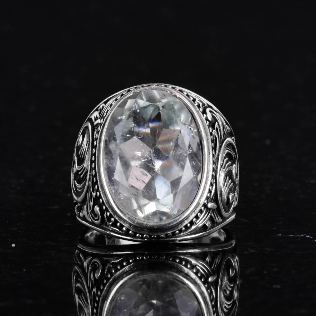 Handmade Green Amethyst Stone Ring - Spiritual 925 Sterling Silver Men's Ring - Intuition and Protection Design — 4