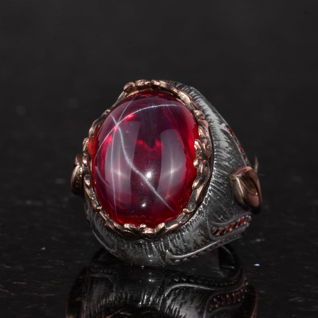 Natural Star Ruby Stone Silver Men's Ring, Handmade Ring, Sultan Ring — 5
