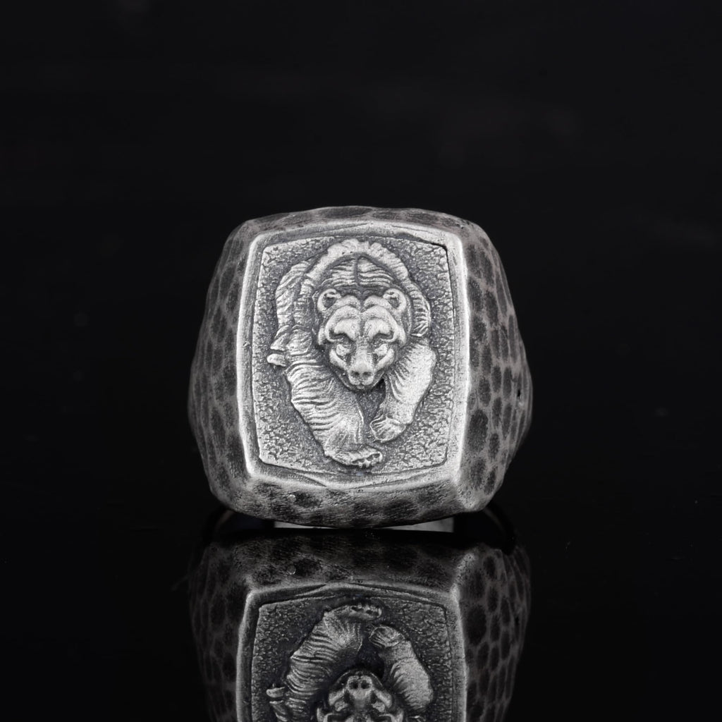 KAMBO 925 Sterling Silver Bear Ring – Handmade Men's Animal Symbol Ring – Bold Statement Jewelry – Strength and Power Design — 4